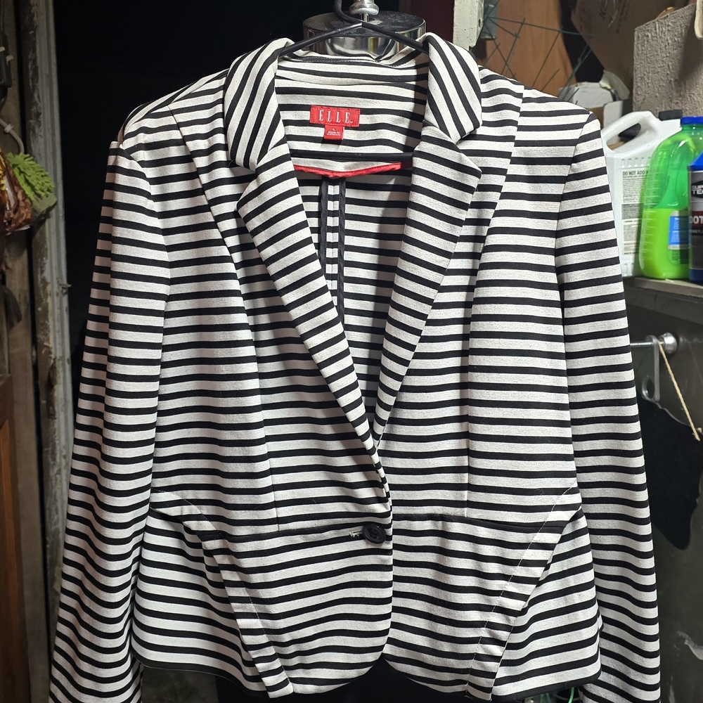 Elle Black and White Striped Women's Blazer